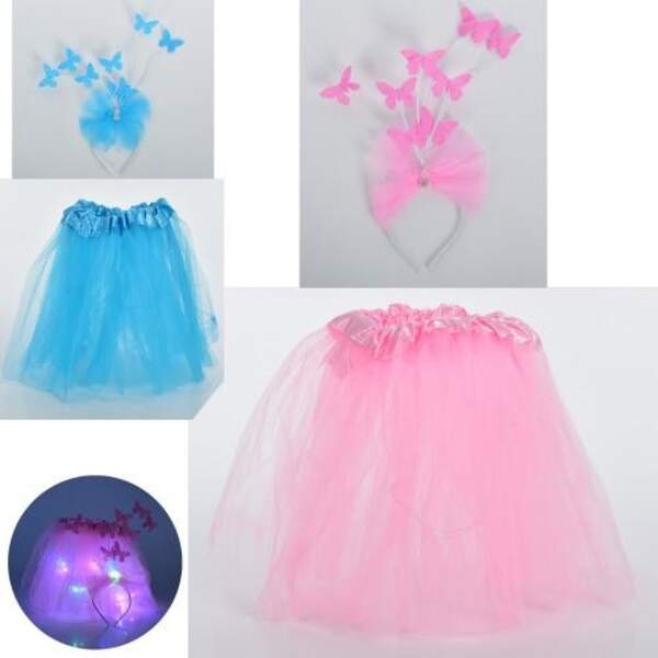 Набір аксесуарів DD22025 (40 шт) карнавальний, спідниця, обруч, світло, 2кол, бат(таб), у кульку,28- (шт.)