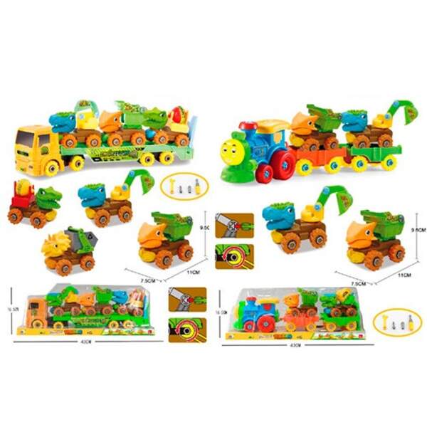 Конструктор 8883-85 (24шт) на шурупах, машинка-динозавр 11см, інструмент., 2 види (поїзд, трейлер), (шт.)