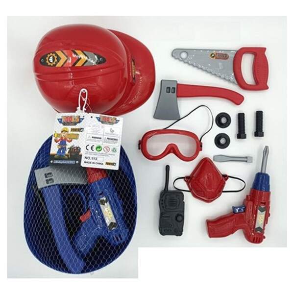 Набір інструментів 113-1 (48шт) шуруповерт, каска, пилка, сокира, маска, рація, в сітці, 22,5-12-17с (шт.)