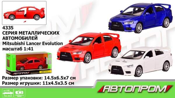 Машина мет. АВТОПРОМ арт. 4335 (96шт/2) 1: 41 Mitsubishi-lancer-evolution, 3 кольор., відк.двері,  к (шт.)