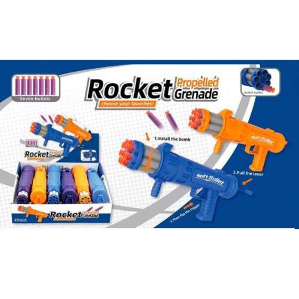 Автомат M121 (72шт) м'які кулі-присоски 7шт, 6 шт (3 кольори), в дисплеї, 34-25-12см (шт.)