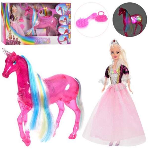 Лялька 68809 (12шт) 29см, гребінець, сумочка, єдиноріг-муз, зв, світло, на бат-ці, в коробці, 53,5-3 (шт.)