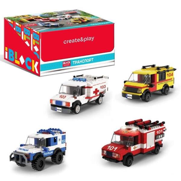 Конструктор PL-921-437 (6уп по 8шт) IBLOCK ТРАНСПОРТ, 4 види у дісплей боксі 159-187дет, ціна за діс (шт.)