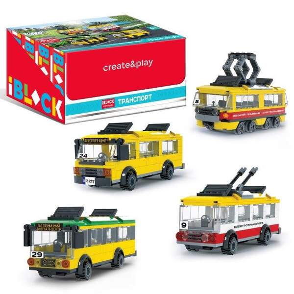 Конструктор арт. PL-921-438 (6уп по 8шт) IBLOCK ТРАНСПОРТ, 4 види у дісплей боксі 173-182дет, ціна з (шт.)