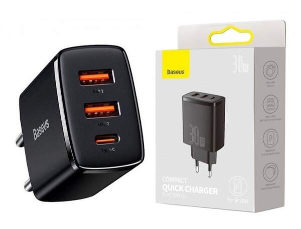 МЗП Baseus Compact Quick Charger 2U+C 30W EU Black (CCXJ-E01) (шт.)