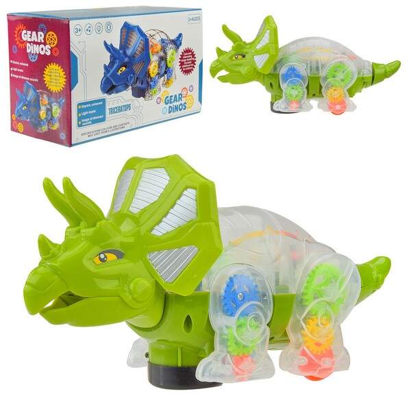 Динозавр  муз. арт. QF05-3 (QF05-3-KI) (72шт/2) батар., прозорий корпус,кольорові внутрішні деталі, (шт.)