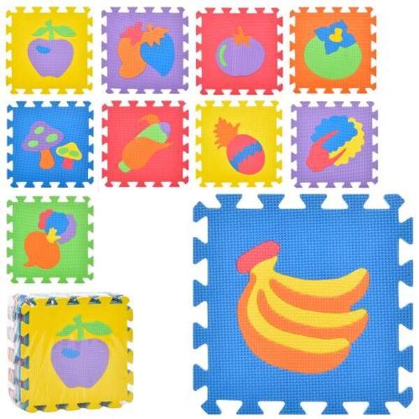 Килимок Мозаїка M 0376-2 (12шт) EVA, фрукти-овочі, 10 деталей, 30-30см, пазл, в кульку, 30-30-8см (шт.)