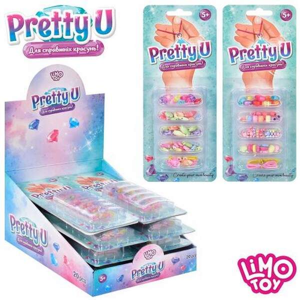 Бісер M 4983 UA (240шт) намистини, підвіски, нитки, на листі, мікс видів, 20шт у диспл, 27-21-13см (шт.)