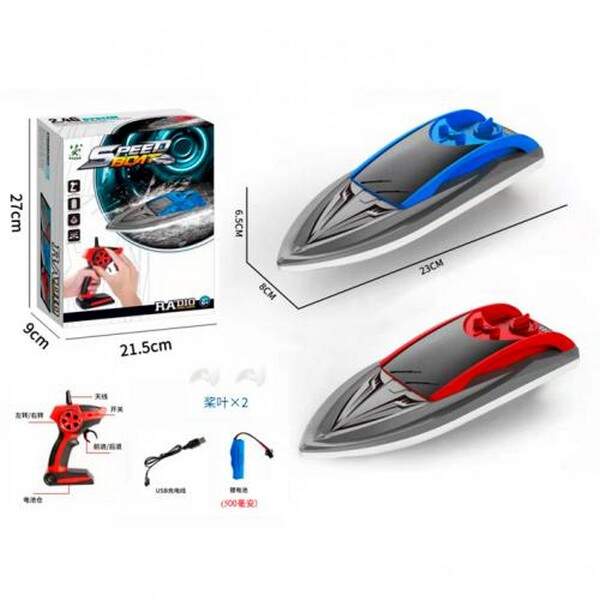 Катер JS868-1 (12шт) 23см, р/к, 2,4G, акум, USB зарядка, 2 кольори, в кор-ці, 27-21,5-9см (шт.)