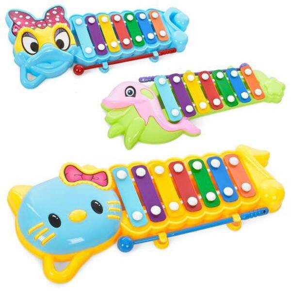 Ксилофон 8820AB-8830B (180шт) тварина, 7 тонів, паличка, 3 види (мікс кольорів) у кульку, 27-12,5-2с (шт.)