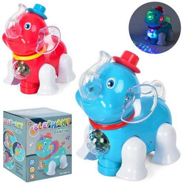 Музична іграшка 168A-12 (24шт) 20см, слоник, музика, світло, їздить, 2 кольори,в кор-ці,20-17,5-13см (шт.)