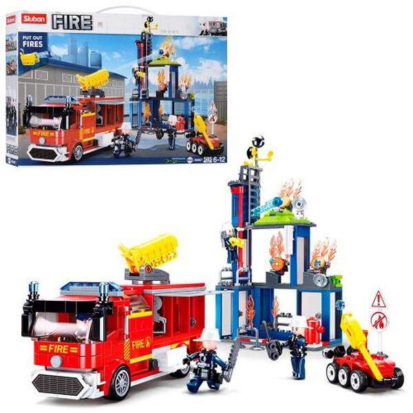 Конструктор SLUBAN M38-B0967 (12шт) пожежна, транспорт, будівля, фігурки, 585дет,в кор., 47,5-33-7см (шт.)