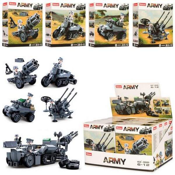 Конструктор SLUBAN M38-B0680 (96шт) війсь.техніка,фігурка,від79д,в кор-ці,8шт(8видів)в дисп.,29-17-1 (шт.)