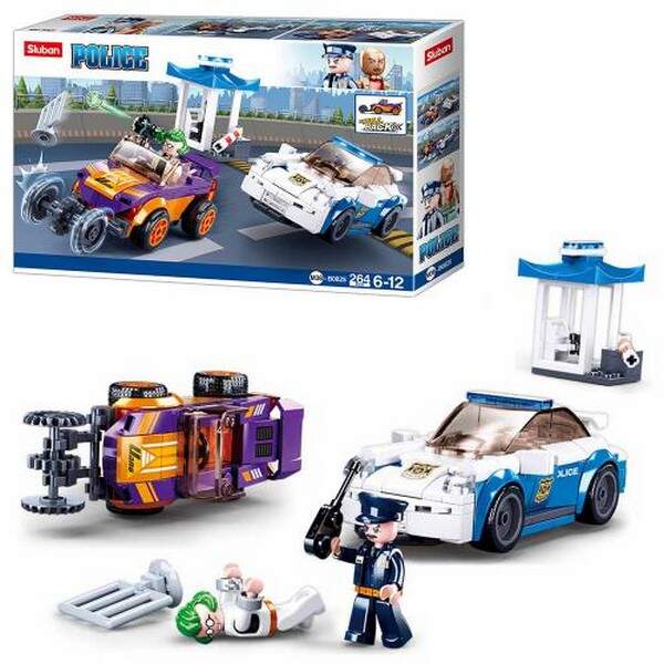 Конструктор SLUBAN M38-B0825 (16шт) поліція, машинка 2шт, фігурка, 264дет, в кор-ці, 38,5-24-7см (шт.)