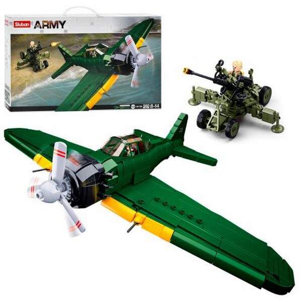 Конструктор SLUBAN M38-B1108 (12шт) військ.літак 26см, гармата, 560дет, фігурки, в кор-ці, 48-28-7см (шт.)
