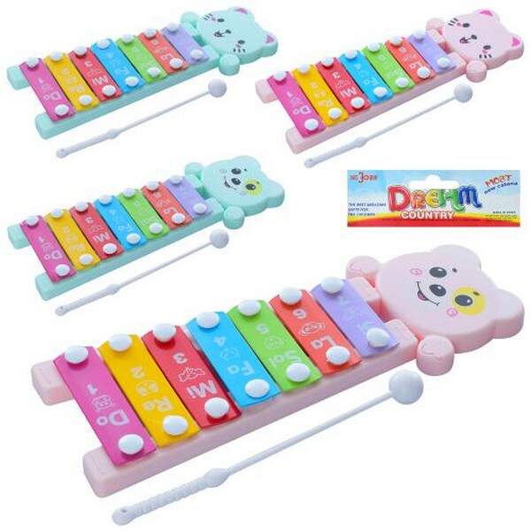 Ксилофон 668-58-60 (144шт) 25,5см, 7 тонів, паличка, 2 види (по 2 кольори), у кул., 11,5-30,5-2 см (шт.)