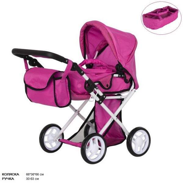 Коляска для ляльки CARRELLO UNICO 9346 HOT PINK з сумкою метал.кор.45*15*36,5 /1/ (шт.)