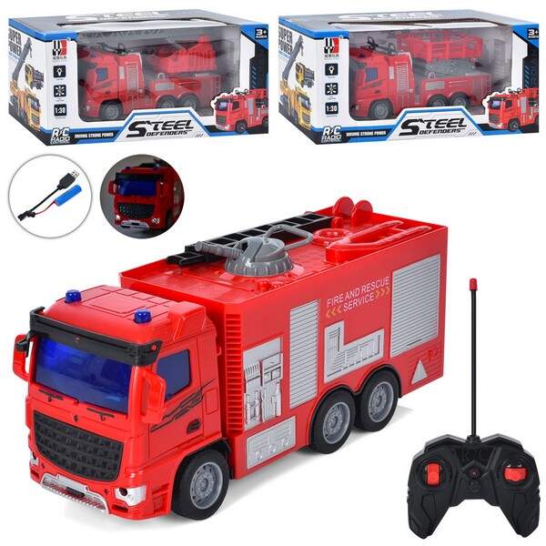 Машина FD381A (12шт) пожежна, 1:30, р / в, акум, USB зряд, світло, гум. колеса, 3 види, в кор-ке, 31 (шт.)