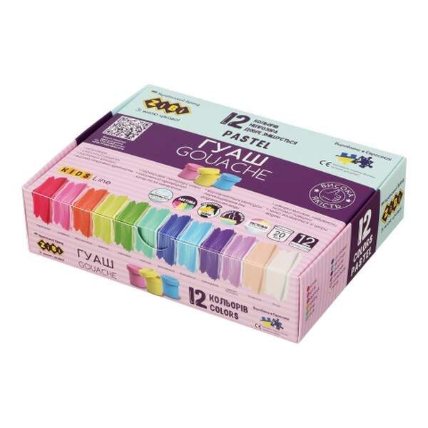 Гуаш PASTEL 12 кольорів х 20мл, в карт.коробці, Kids Line ZB.6692 (шт.)