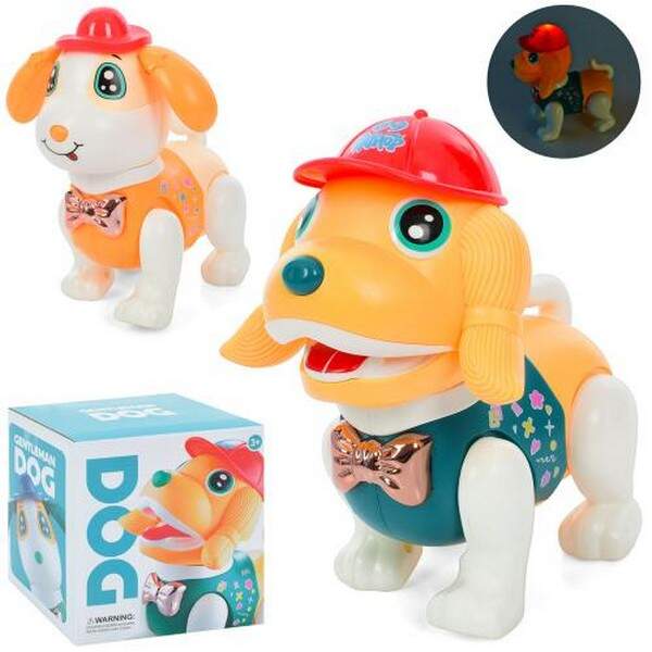 Музична іграшка 997A (36шт) собака 15см, ходить,музика, звук,світло, 2 види, на бат-ці, в кор-ці, 16 (шт.)
