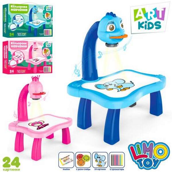 Проектор AK 0001 AB (18шт) слайди (24картинки), фломастери 12шт., 2види, муз.,світло,бат.,кор.,38-25 (шт.)