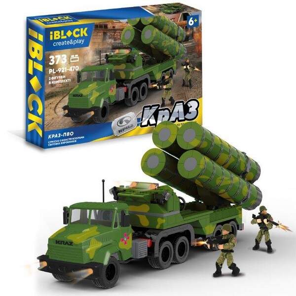Конструктор IBLOCK арт. PL-921-470 (12шт) Армія, КрАЗ ПВО, 373дет.2 фігурки ,у короб. 38*6,4*28см (шт.)