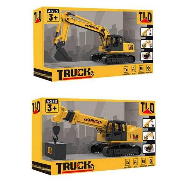 Будтехнiка 584-1-2 (24шт) 32см, звук, рухливі деталі, 2 види (екскаватор, кран), на бат(табл), в кор (шт.)