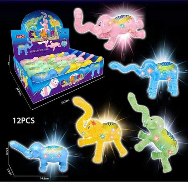 Гра LP-1512 (144шт) слоник, 15см, антистрес, розтягується(ноги, хобот), світло, на бат(табл),12шт (шт.)