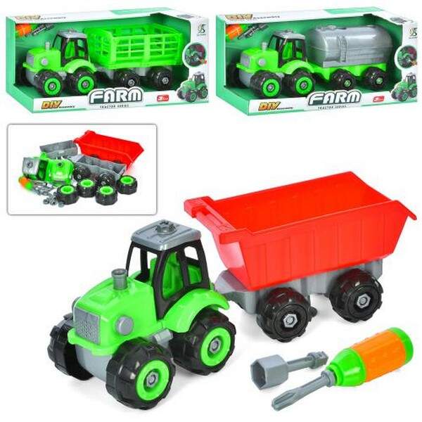 Конструктор 0488-801-2-3 (24шт) на шурупах, трактор з причепом 32см,викрутка, 3вида,в кор-ці,37,5-17 (шт.)