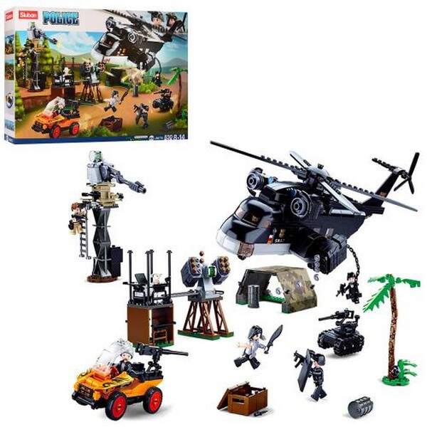 Конструктор SLUBAN M38-B0775 (6шт) поліція, вертоліт, машина, фігурки, 830дет, в кор-ці, 57-38-9см (шт.)