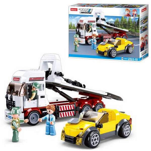 Конструктор SLUBAN M38-B0879 (16шт) евакуатор, машинка, фігурки, 338дет, в кор-ці, 38,5-28,5-7см (шт.)