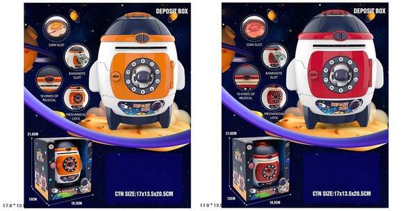 Скарбничка-сейф електрон. арт. F862-A/B (36шт/2) ракета муз 2 кольори короб. 21,6*15*18,3см (шт.)