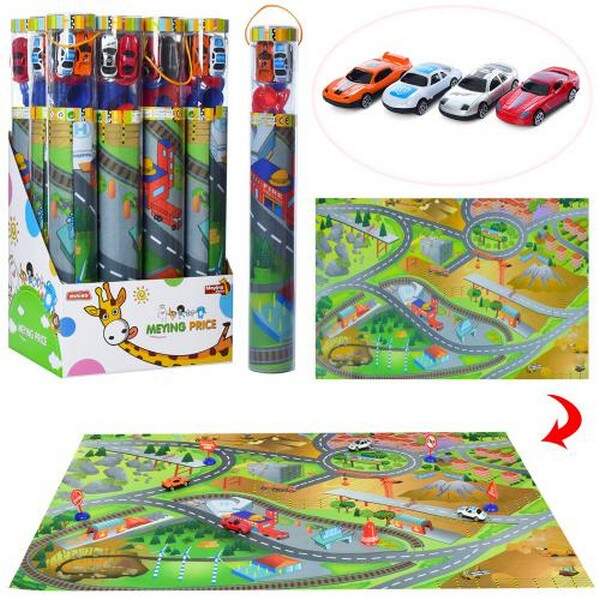 Набор с транспортом 019A-26E (36шт) машинки4шт,коврик(город) 80-120см, 12шт в дисплее,32-57-24см (шт.)