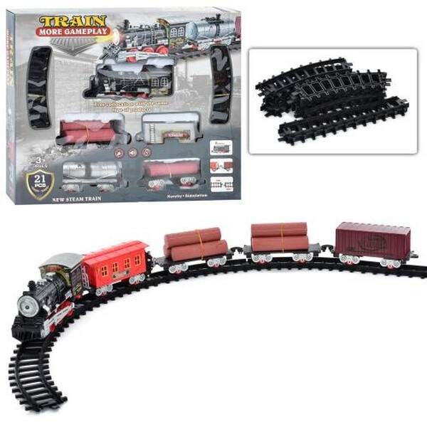 Залізниця B0314-1-2 (18шт) 66см і 110см, локоматив, вогон 4шт, звук, світло, 2 види, бат-ка, в кор-ц (шт.)