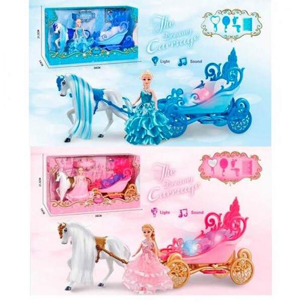 Карета 2201A-C (20шт) конячка, 36см, лялька 15см, музика/звук, світло, аксесуари,2 види, бат(табл), (шт.)