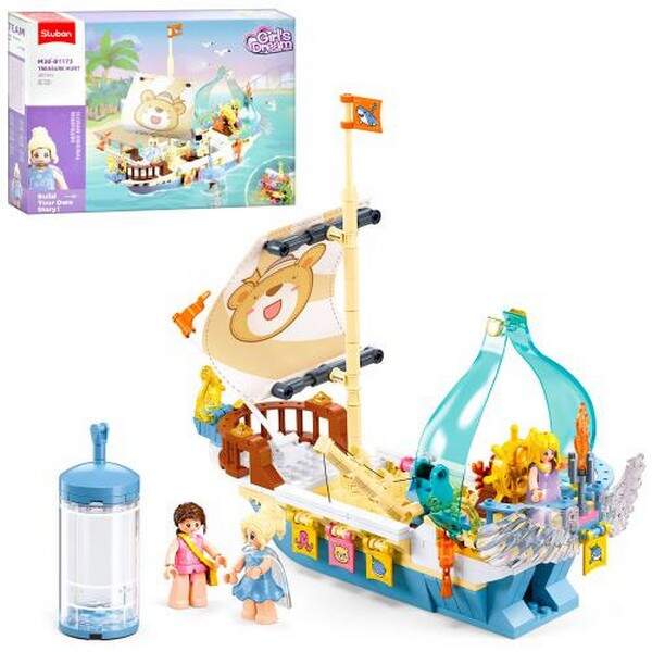 Конструктор SLUBAN M38-B1173 (16шт) рожева серія, корабель 27,3см, фігурки, 287дет,в кор-ці, 38-29-7 (шт.)