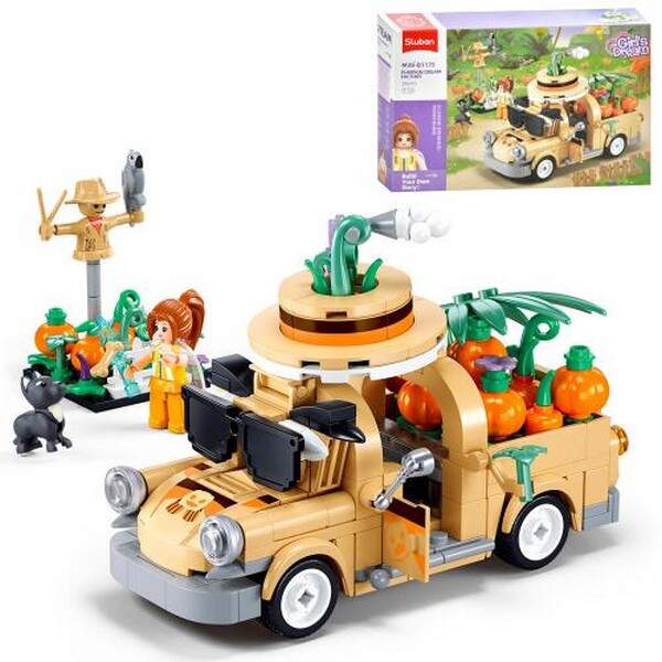 Конструктор SLUBAN M38-B1175 (16шт) рожева серія, машинка з кузовом, 14,7см, гарбузи, фігурки, 292де (шт.)