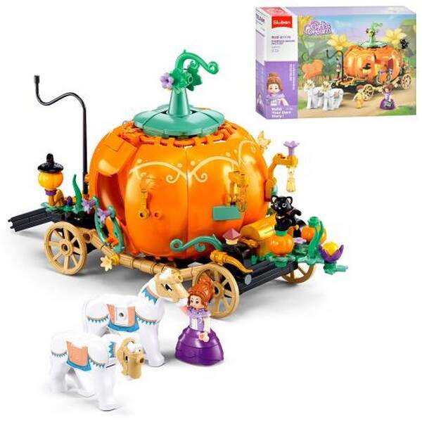 Конструктор SLUBAN M38-B1176 (16шт) рожева серія, карета, 32,7см, конячки, фігурки, 320дет,38-29-7см (шт.)