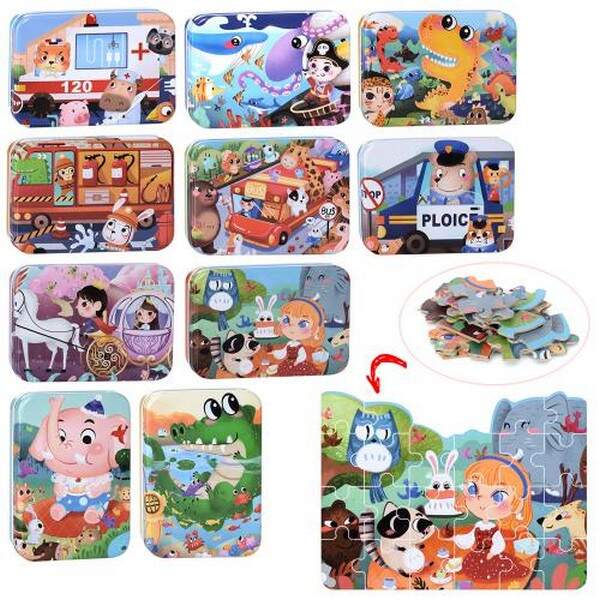 Дерев'яна іграшка Пазли MD 1757 (90шт) 10 видів, кор. (мет.), 17-12-3 см. (шт.)