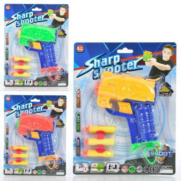 Пістолет MH-170-171 (192шт) 13см, кулі присоски 3шт, 3 кольори на листі, 20,5-16-4см (шт.)