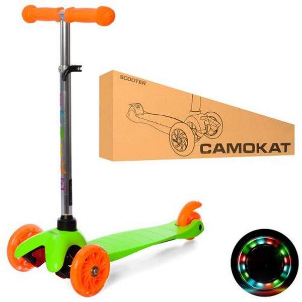 Самокат BB 3-013-4-C-GR (1шт) MINI, алюм.+пласт.,3 кол.ПУ-світ.,2пер.110мм,кермо60-69см,підніжка36-1 (шт.)