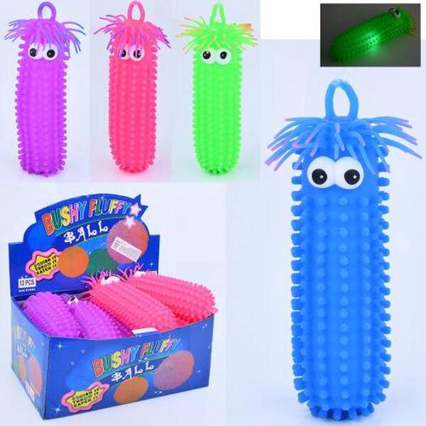 Е-їжачок MS 4126 (48шт) антистрес, гусениця, 28см, світло, на бат-ці(табл),12шт (4кольори) в дисплеї (шт.)