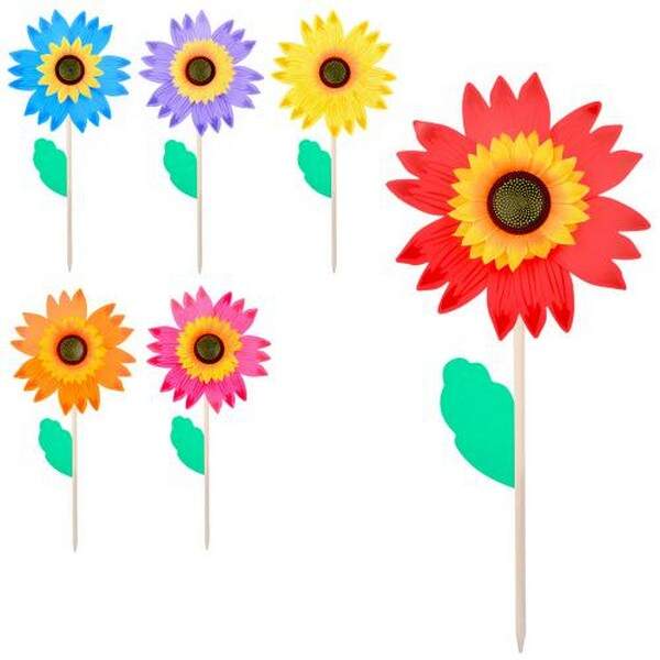Вітрячок МR 1223 (80шт) вертушка, квітка, діам.30см, паличка50см(дерев'яна), 6кольорів, в пакеті (шт.)