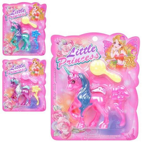 Конячка I970-1 (300шт) єдиноріг 10см, гребінець, мікс кольорів, на листі, 14,5-18,5-3см (шт.)