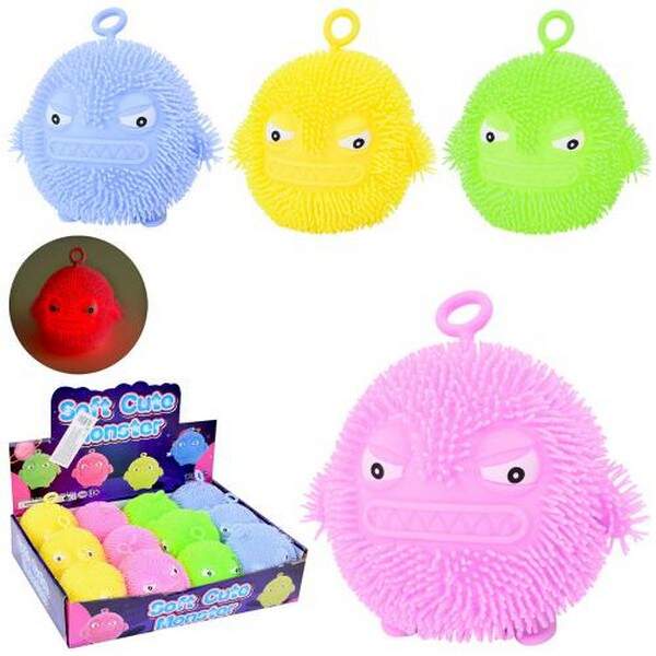 Е-їжачок MS 3937 (144шт) антистрес, монстр 8см, світло, коротка ручка, бат(табл), 12шт(4кольори) в д (шт.)