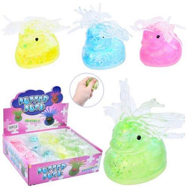 Іграшка MS 4008 (144шт) качка, 5см, антистрес, тягнеться, гліттер, 4кольори, у пакеті, 16шт в диспл. (шт.)