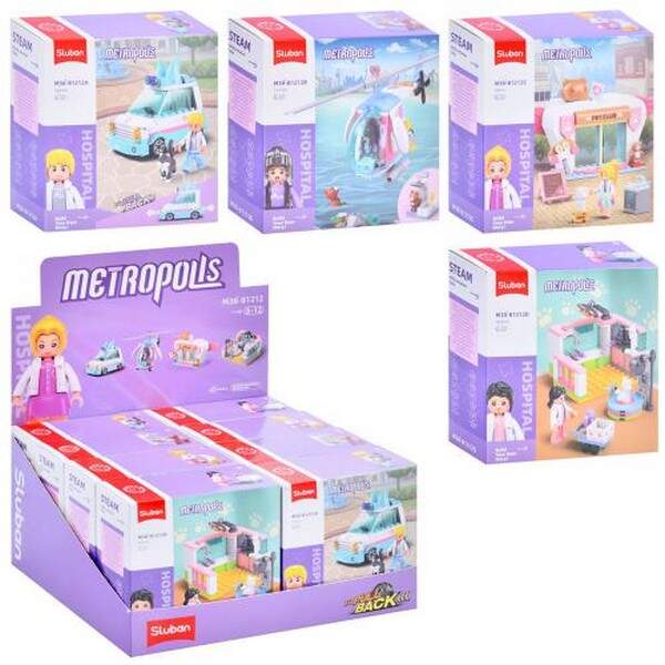 Конструктор SLUBAN M38-B1212 (96шт) рожева серія, 4 види (2в-транспорт, 2в-кімната), фігурка, тварин (шт.)