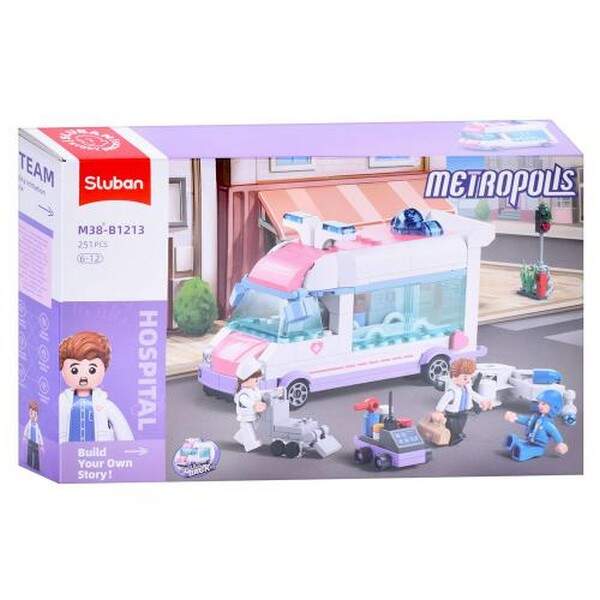 Конструктор SLUBAN M38-B1213 (16шт) рожева серія, швидка допомога, мотоцикл, фігурки,251дет, в кор-ц (шт.)