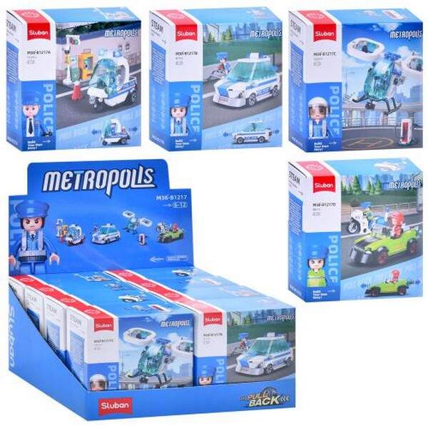 Конструктор SLUBAN M38-B1217 (96шт) поліція, транспорт, від 97дет, 4 види, в кор-ці, 8шт в дисплеї, (шт.)