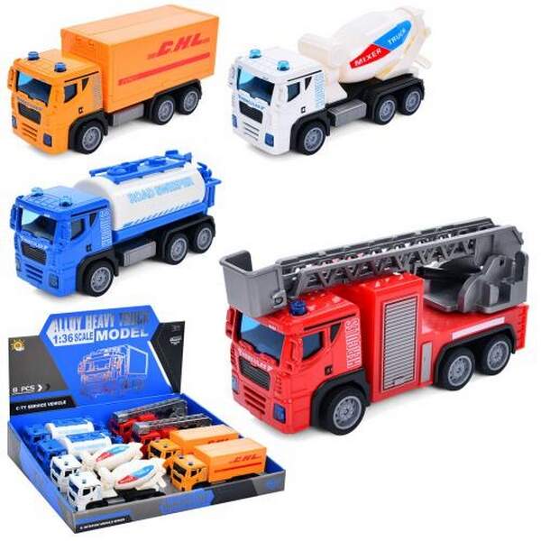Машина 0301-8 (48шт) метал, інерц, 14,5см, 1:36, 8шт(4 види) в дисплеї, 36,5-8-30,5см (шт.)